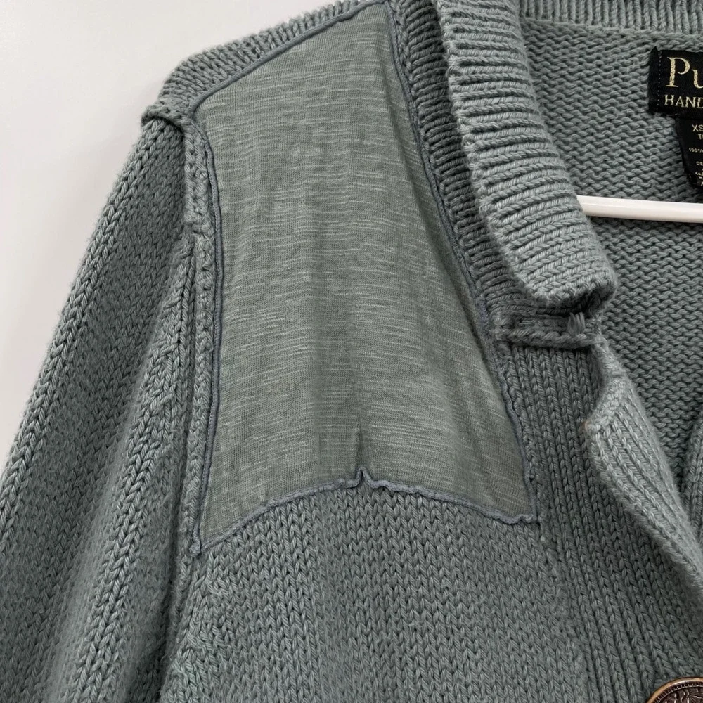 Pure Handknit‎ XS/S Button Up Cardigan Sweater Sage Green Cotton Bohemian